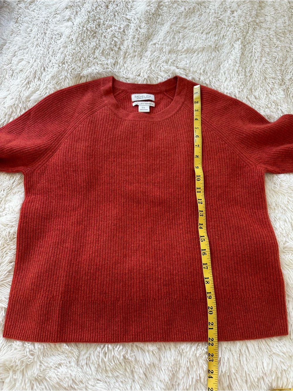 Rachel Zoe 100% 2-Ply Cashmere Ribbed Crewneck Sweater Rust Orange Medium - Picture 3 of 6